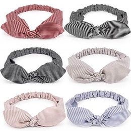 6 Color Women Girls Stripe Cloth Elastic Ring Hair Ties Accessories Ponytail Holder Hairbands Rubber Band Scrunchies Bunny Ears headband