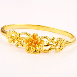 Wedding Bridal Flower Pattern Bangle For Womens Lady 18k Yellow Gold Filled Beautiful Bracelet Gift
