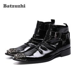 Italian Type Men Boots Shoes Pointed Iron Toe Black Leather Boots Short Ankle Western Cowboy Party and Business Chaussure Homme!