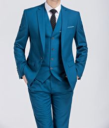 Brand New Blue Groom Tuxedos Notch Lapel Groomsman Wedding 3 Piece Suit Fashion Men Business Prom Jacket Blazer(Jacket+Pants+Tie+Vest) 2278
