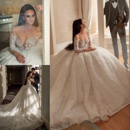 2020 Bohemian Luxury Modest A-line Wedding Dresses Lace Tulle Sequins Appliques Bridal Gowns Sweep Train Plus Size Long Sleeve Wedding Gowns