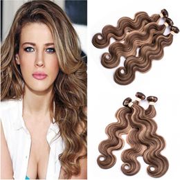 #4/27 Brown Mix to Honey Blonde Piano Colour Human Hair Bundles Body Wave Piano Colour Peruvian Human Hair Extensions Double Wefts 10-30"