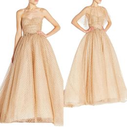 Hot Sale A Line Prom Dresses Sweetheart Gold Sequins Sweep Train Evening Dresses Monique Lhuillier Formal Occasion Dress