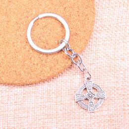 New Keychain 23*20mm double sided circle cross Pendants DIY Men Car Key Chain Ring Holder Keyring Souvenir Jewellery Gift