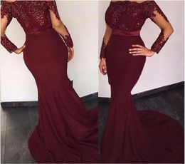 Off Shoulder Burgundy Bridesmaid Dresses with Long Sleeve Mermaid Long Maid of Honor Cheap Party Gowns Bridesmaids