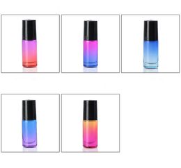 5ML Metal Roller Refillable Bottle For Essential Oils Roll-on Glass Bottles Gradient 5 Colours Glass Roll On Container