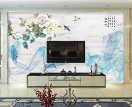 Custom 3D Photo Wallpaper Mural Hand Painted Modern abstract flower and bird lands Wall Mural Living Room Home Decor Painting Wall Paper