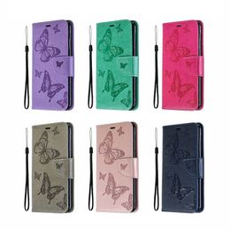 Imprint Butterfly Leather Wallet Cases For Iphone 15 Plus 14 13 12 Pro Max 11 XS XR X 8 7 6 Samsung Note 20 Flip Cover Credit ID Card Slot Book Pouch Girls Lady Purse Strap