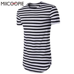 2019 Brand New Clothing Men Long T Shirt Short Sleeve Men's Hip Hop Longline Striped T-shirt Tops Tee Tshirts Men Undershirt Xxl MX190717