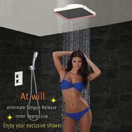 Bathroom Concealed Thermostatic Shower Faucet Mixer Bath Valve LED Ceiling Shower Head Square 300mm Rain Mist HF5282