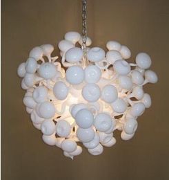 Modern Lamps Creative Pendant Light LED Bulbs Mushroom Shape White Coloured Hand Blown Murano Glass Chandelier Lighting