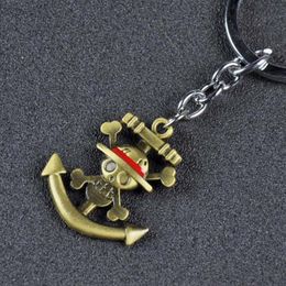 10pcs Lot Fashion Jewellery Keychain One Piece Monkey D Luffy Straw Hat Rudder Skull Pendant Key Chains For Fans Party Gift275Q