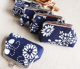 DHL 120pcs Coin Purses National Style Floral Printing Short coin purse canvas key holder wallet hasp small gifts bag clutch handbag