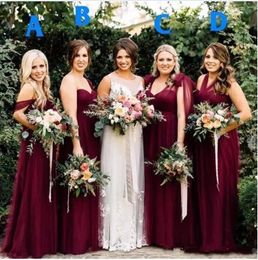 New Cheap Bury Bridesmaid Dresses Mixed Styles Tulle Country Plus Size Long Party Wedding Guest Dress Formal Maid Of Honor Gown