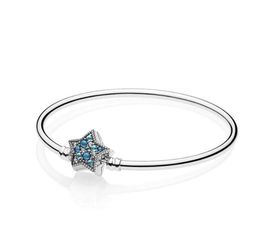 Women CZ Diamond blue star Bracelets Original Box for Pan 925 Silver Charm Chain Bracelet Set W251