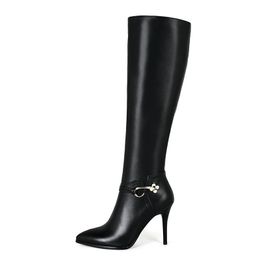 New cow leather high heels women knee high boots office ladies dress party shoes sexy spring autumn boots woman