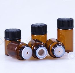 1ml Sample size amber Glass Essential Oil Bottle with Plastic Cork black #386825
