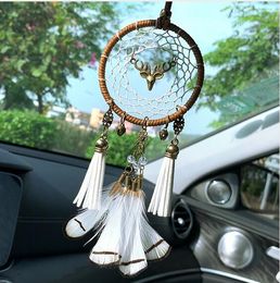 Deer Dream Catcher Car Pendant Feather Dreamcatcher Wind Chimes Automobiles Interior Hanging Decorative Ornament Home Decor Gift GA722