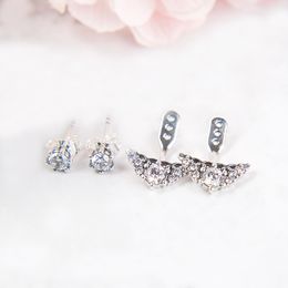 Wholesale- Fashion Crown Pendant Stud EARRING for Pandora 925 Sterling Silver CZ Diamond Earrings with Original box set for Women Girls