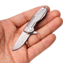 Samior HY002 Ultra Mini Folding Pocket Flipper Knife, 1.3 Inch VG10 Damascus Blade, Titanium Handle, Mini EDC Keychain Gift Necklace Knives