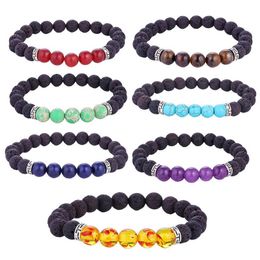Bulk Natural Lava rock beaded Wrap bracelets Essential Oil Diffuser Stone 7 Chakra charm Bangle For women Men handmade DIY Jewelry