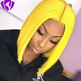 150density Brazilian Hair full Lace Front Wig Short Bob Wigs For Women yellow /black/brown /pink /red /blonde synthetic Wigs heat resistant