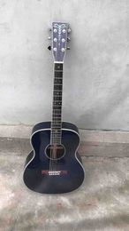 Custom OM Body Acoustic Guitar Solid Spruce Ebony Fingerboard Real Abalone Inlays with electronic pickup EQ