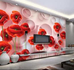 Custom Any Size Mural Wallpaper Stylish 3D Red Flowers Circle Flower Living Room Bedroom Background Wall Decoration Mural Wallpaper