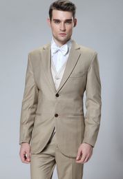 Brand New Khaki Groom Tuxedos Notch Lapel Groomsman Wedding 3 Piece Suit Popular Men Business Jacket Blazer(Jacket+Pants+Tie+Vest) 2528