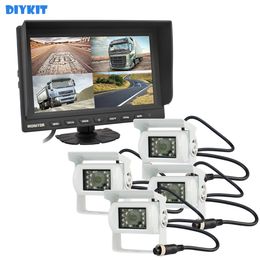 DIYKIT 9" Split QUAD Car Monitor + 4 x CCD IR Night Vision Rear View Car Camera Waterproof for Car Truck Bus Reversing Camera