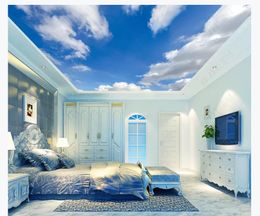 3D photo custom ceiling mural wallpaper interior decoration Modern minimalist blue sky white clouds bedroom zenith ceiling background mural