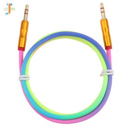 500pcs/lot 3.5 mm Jack Audio Cable Rainbow Bamboo Copper Shell Male to Male Stereo Auxiliary Cord for Samsung Car MP3 MP4 AUX Cable