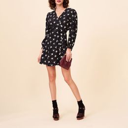 2019 Fall Winter Long Sleeve V Neck Black Floral Print Buttons Short Mini Dress Women Fashion Dresses D2616289