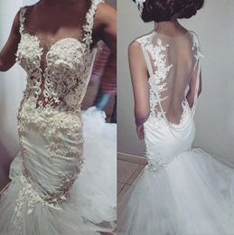 Vintage Beads Sash Lace Wedding Dresses Sheer Plus Size Illusion Tulle Train vestido de noiva Bridal Gown Ball For Bride