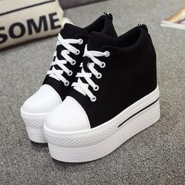 Hot Sale-New Women Fashion Canvas Height Increasing Platform Shoes Woman Casual Shoes