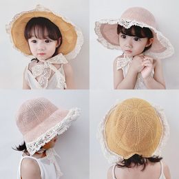 Sumer Baby Girls Lace Princess Caps Fashion lace foldable Bowknot parent-child hat wide-brimmed Kids sun shade Children Beach Hats S144