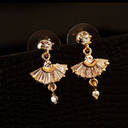 New trendy fashion luxury designer cute beautiful vintage fan shape crystal diamond zircon stud earrings for woman