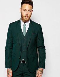 Dark Green Groom Tuxedos Notch Lapel Groomsman Wedding 3 Piece Suit Fashion Men Business Prom Party Jacket Blazer(Jacket+Pants+Tie+Vest)2265