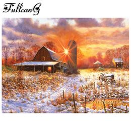 FULLCANG 5d diy diamond painting winter sunset scenery diamond embroidery sale mosaic full square/round drill hobby decor FC517