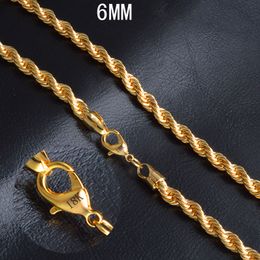 18K Gold Plated Rope Chains 6mm 18K Stamped Twist Rope Hip Hop Necklaces for Men Women Fashion Jewellery with Lobster Clasps 20 Inches