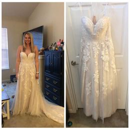 Elegant Lace Wedding Dresses A Line Appliques Sweetheart Beautiful Wedding Dresses with Chapel Train Bridal Gowns Online vestidos de noche