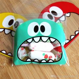 2019 100Pcs Cute Big Teech Mouth Monster Plastic Bag Wedding Birthday Cookie Candy Gift Packaging Bags OPP Self Adhesive Party Favours