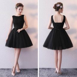 Little Black Dress Tulle Bridesmaid Dress Knee-length Wedding Guest Sleeveless Formal Dress Bodice Gown Custom Made With Applique