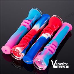 One Shot Silicone Hand Pipe + Glass Dish Length: 110mm 800pcs/ctn Dab Oil Rigs Glass Pipes Bong Smoke Tool 641