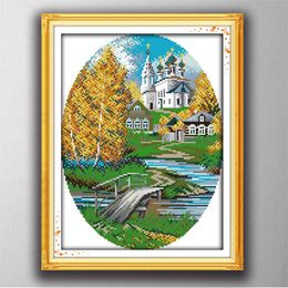 Four seasons Spring in coast Handmade Cross Stitch Craft Tools Embroidery Needlework sets counted print on canvas DMC 14CT /11CT