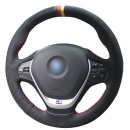 DIY Hand sewing Black Suede Black Red Yellow Marker Car Steering Wheel Cover for BMW F30 320i 328i 320d F20
