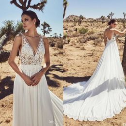 Calla Blanche 2020 Wedding Dresses V Neck Lace Boho Bridal Gowns Sleeveless Backless A Line Beach Princess Wedding Dress Custom