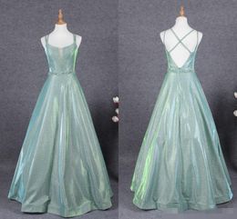 Green Prom Mint Sparkly Dresses Spaghetti Straps Plunging V Neck Beaded Waist Custom Made Floor Length Evening Party Gown Plus Size