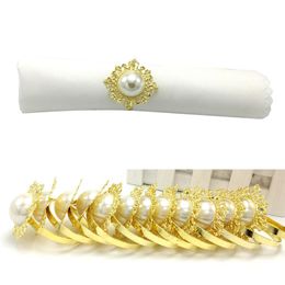 Wholesale- Free Shipping,50pcs/lot Golden Antique Fauxl Pearl Napkin Rings Serviette Holder For Wedding Party Banquet Adornment