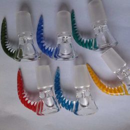 Portable Colourful Ox Horn Pyrex Glass Transparent Bong Bowl Handle 14mm 18mm Male Bubbler Joint Container Philtre Tube Holder Smoking Tool